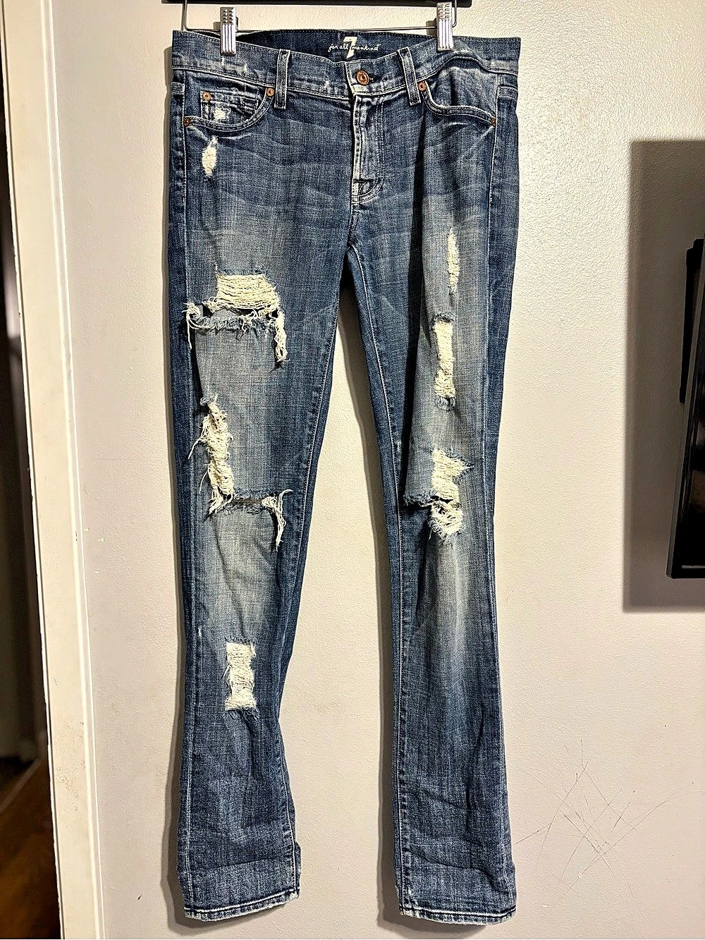 7 For All Mankind Distressed Blue Jeans